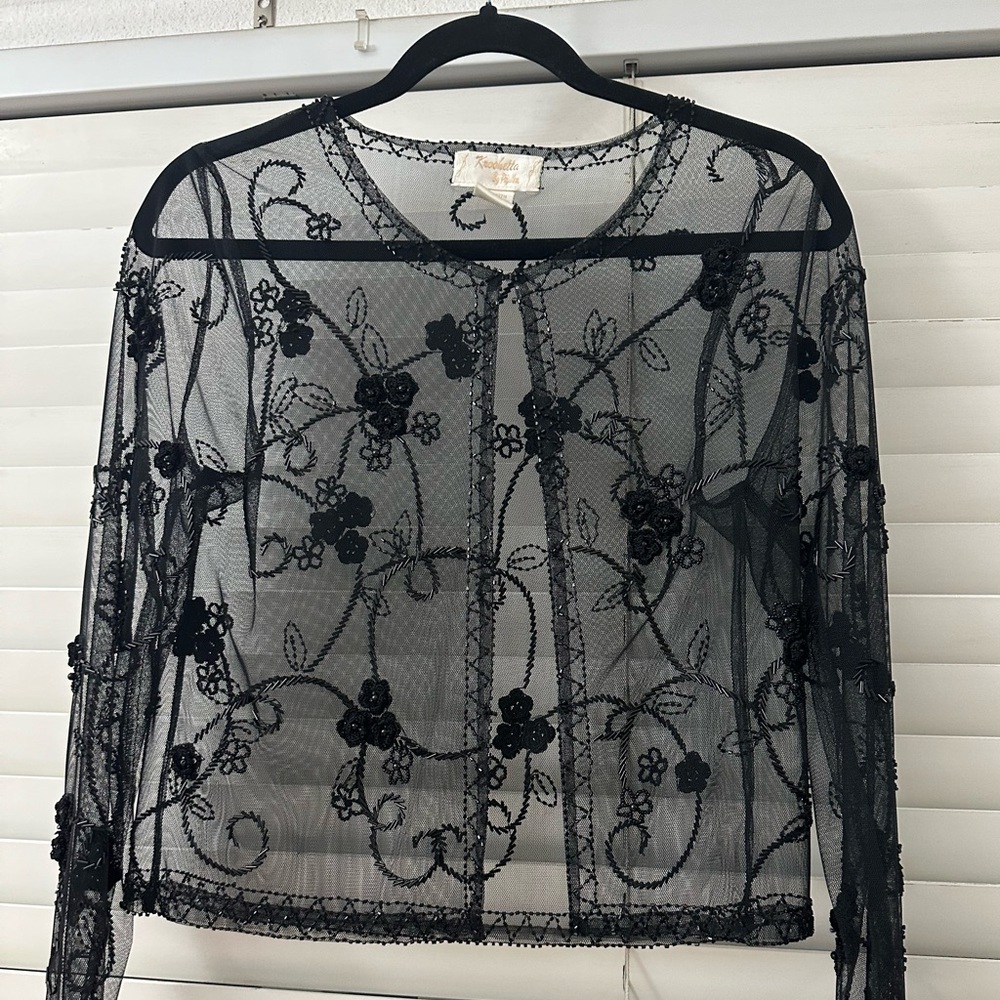 Vintage Sheer Beaded Cardigan in Black, Size M
